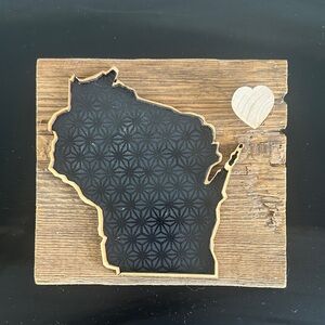 Wooden Wisconsin Wall Art with Heart!